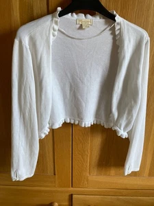 MONSOON white cotton shrug/bolero size 12 frilled edge & button detail VGC - Picture 1 of 6