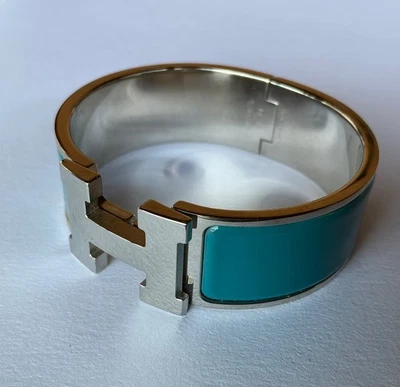 Pulseira HERMES PM tamanho azul indiano esmalte paládio HW Clic Clac H - Imagem 1 de 4