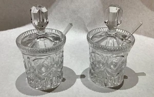 Vintage Pressglas Kristall Gewürzgläser Marmelade Salz 2 Stück mit Deckel - Bild 1 von 2