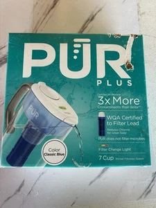 PUR PLUS 7 Cup Pitcher Filtration System w/Filter Change Light - Ocean Blue NEW - Picture 1 of 2