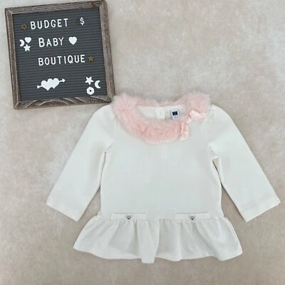 JANIE AND JACK Prima Ballerina Faux Fur Collar Peplum Top Shirt Size 6Y - Image 1 of 3