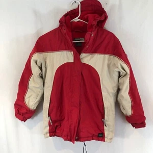 REI Puffer Jacket Girls Youth 10 12 Red Zip Snap Hood ZIP Pocket - Picture 1 of 5