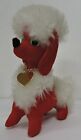 Vtg Mcm Herman Pecker Red Poodle Plush Toy Dog W/Heart Necklace-Green Eyes