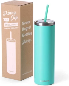 Stainless Steel Skinny Insulated Tumbler Cup with Lid and Reusable Straw - 16 Oz - Picture 1 of 9