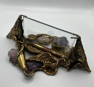 Vintage Carvalhu’s Rio Brutalist Brass Frame With Gemstones Amethyst - Rare! - Picture 1 of 11