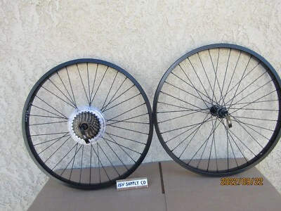 NEW  24'' X 2.125 BLACK ALUMINUM 7 SPEEDS BICYCLE RIM SET FOR MTB, CRUISER - Image 1 of 4