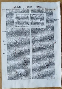 Epistole Petri - Koberger Original Incunable Leaf Biblia Latina Folio - 1498 - Picture 1 of 2