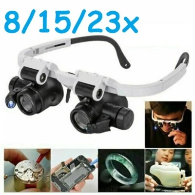 8/15/23x Magnifying Glasses LED Light Jeweler Watch Repair Headband Microscope - Image 1 of 4