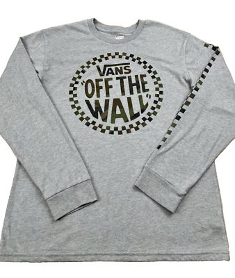 VANS T-Shirt Youth Boy's Unisex Size XL Gray Camo Long Sleeve Logo Off The Wall - Image 1 of 4