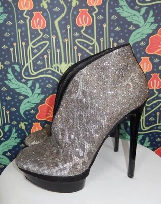 Brian Atwood Stiletto Heel Platform Leopard Ankle Silver Gold Fortosa Booties - Image 1 of 4