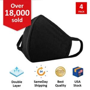 4Pcs Doble capa de algodón negro 3D lavable mascarilla facial reutilizable ###OVER 18000 VENDIDO - Imagen 1 de 7