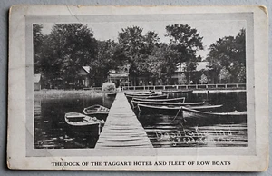 Fishing Dock Taggart Hotel Row Boats ~ Bass Lake Indiana ~ Vintage 1909 POSTCARD - Picture 1 of 2