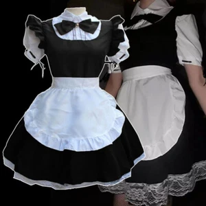 Cute Maid Cosplay Costume Women Waitress Lolita Apron Lace Mini Dress Plus Size - Picture 1 of 22