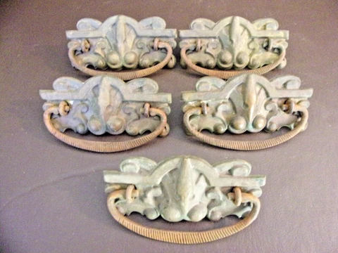 Set Of Five Antique Furniture Handles Salvage Cover