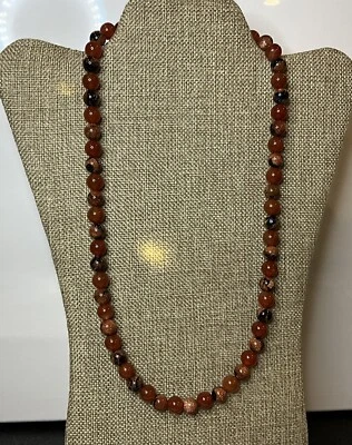 Collar de cuentas redondas de arenisca de oro óxido ágata roja hecho a mano para hombre y mujer GG Foto 1 de 4