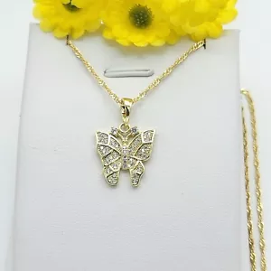 14K Gold Plated Woman Jewelry Clear Crystals Small Butterfly Pendant Necklace - Picture 1 of 6