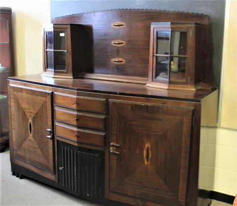 Art Deco Sideboard, c1930's Europe Carved Sycamore, Antique Cover