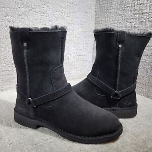 UGG Aveline Women's Size 8 US Black Suede Harness Zip Sued Winter Boots 1112469