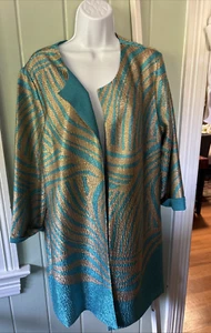 Chico’s Travelers Collection Turquoise Reversible Crushed Zebra Jacket Size L - Picture 1 of 7