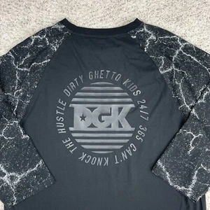 DGK Shirt Men Medium Raglan 3/4 Sleeve Baseball Tee Logo Hustle Black Pocket EUC - Picture 1 of 8