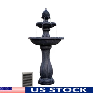 44" Tall Solar Water Fountain 2-Tiered Design Auto Shut Off Pump Garden Decor US - Picture 1 of 4