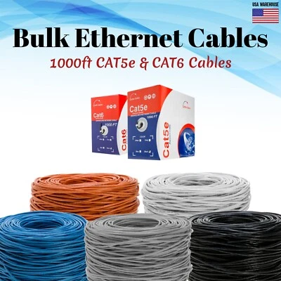 1000ft CAT5e CAT6 UTP Bulk Ethernet Cable Solid Network Wire RJ45 LAN CAT5 - Image 1 of 4