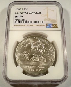 2000-P NGC MS70 SILVER DOLLAR LIBRARY OF CONGRESS COMMEMORATIVE MS 70 S$1 - Picture 1 of 4