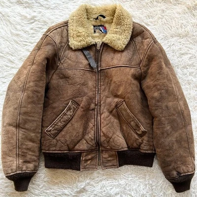 Schott B-6 Leather Flight Jacket Rider Riders Brown Sheepskin Outer Mouton 40 XL - Image 1 of 4