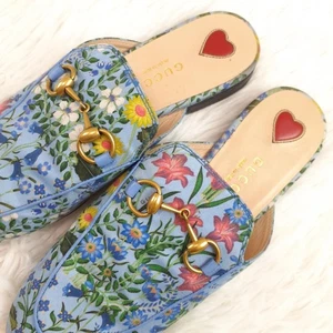 GUCCI Mules Sandals Frat Horsebit Floral Print Leather Multicolor EU34/US4 21cm - Picture 1 of 20