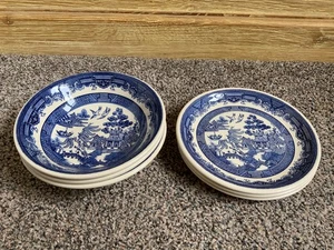 BILTONS BLUE WILLOW PATTERN VINTAGE ENGLAND 3 x Cereal Bowls & 3 x Side Plates - Picture 1 of 8