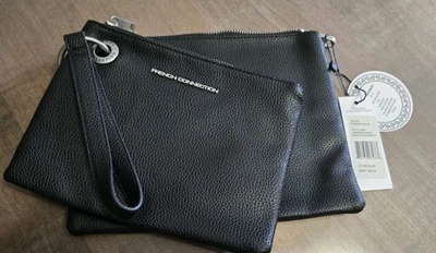 French Connection Lara Pebble Double Slim Pouches-Black-New with Tags-$48 Retail - Image 1 of 4