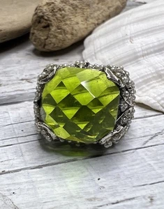Retro Peridot & Kunstperlen Sterling Silber 925 Ring Größe 7 Schmuck Wie Ist 💚 - Bild 1 von 20
