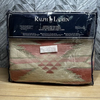 Manta de cama doble vintage Ralph Lauren White Sands coral suroeste azteca 66x90 Foto 1 de 4