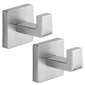 2 Pack Brushed Nickel Heavy Duty Towel Hooks, Stainless Steel, Square, Wall - Picture 1 of 6