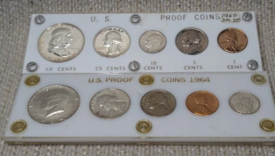2 Silver US Mint Proof Sets 1960 Small Date & 1964 in Capital Holders 250768 - Image 1 of 4