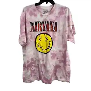 Nirvana Pink Tie Dye Happy Face Graphic Tee XL  - Picture 1 of 3