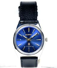 Rare Allwyn Blue Face 17 Jewels Men's Hand Winding Wrist Watch Case 37 mm