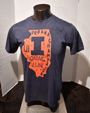 Illinois Fighting Illini Gray Heather Majestic Medium Short Sleeve Tee Shirt NWT Cover