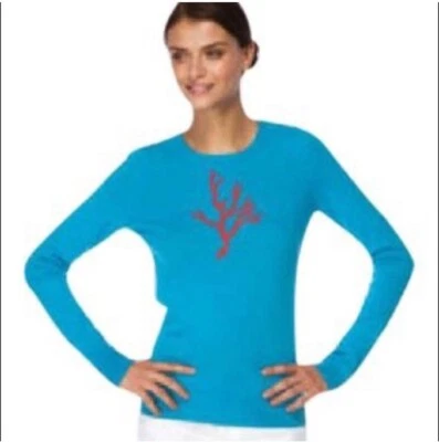 Nuevo con etiquetas Suéter Lilly Pulitzer Estelle S Turquesa Coral Algodón y Cachemira Foto 1 de 4