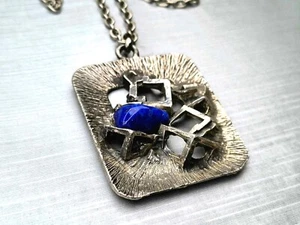 Astri Holthe vtg pewter lapis lazuli pendant necklace Norway Scandinavian - Picture 1 of 4
