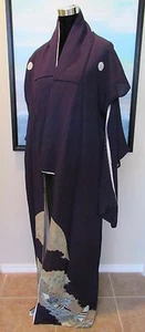 VTG Japanese Tomesode Kimono Long Formal Deep Purple - Picture 1 of 9
