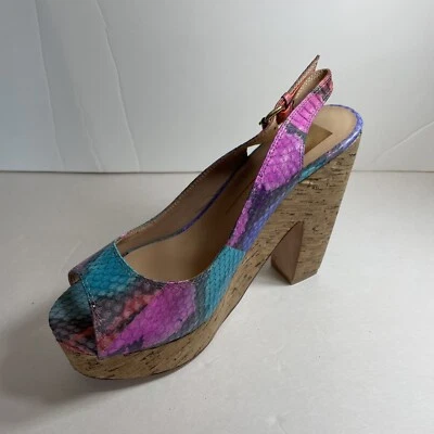Dolce vita wedge heels platform multi color Blue Peach snake Leather size 8.5 M - Изображение 1 из 4
