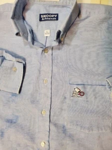 Snoopy and Friends L Langarm Button Down Snoopy Tennis spielen Wolken blau - Bild 1 von 5
