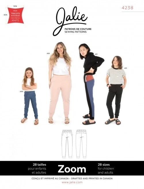 Jalie Sewing Pattern 4238 Zoom Modern Joggers Kids, Teenagers, Women 28 Sizes - Image 1 of 1