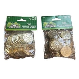 ST PATRICKS 60 PIECE NOVELTY Plastic GOLD COINS PARTY FAVOR HOME DECOR IRISH PUB - Picture 1 of 1