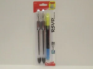 Pentel R.S.V.P. 2 - 1.0MM Ballpoint Pens/Black & 1 - 2-In-1 Highlighter - 3 Pack - Picture 1 of 2