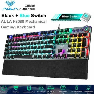 AUAL F2088 Mechanical Keyboard 108 Keys Blue Switch USB Wired for Games/Office - Image 1 of 4