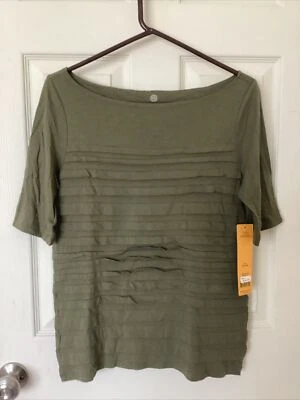 Tory Burch Pima Cotton Modal Ruffle Short Sleeve Tee Shirt Top Blouse Sz M Khaki - Image 1 of 4