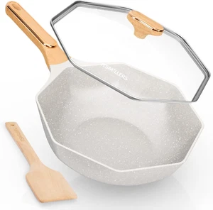 Ceramic Nonstick Octagonal Wok 12.5 Inch Die-Cast Induction Woks and Stir Fry Pa - Picture 1 of 12
