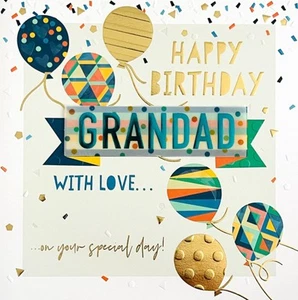 Tarjeta hecha a mano en 3D de lujo feliz cumpleaños abuelo con globos de amor y confeti - Imagen 1 de 2